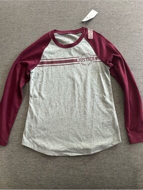 Justice Raglan Tee - Grey Body with Burgundy Trim